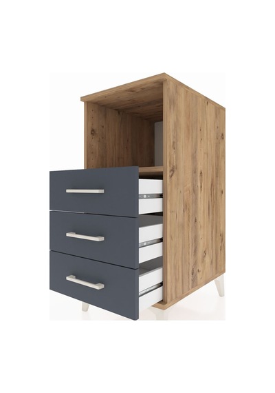 Kronos Komodin Tek Raflı 3 Çekmeceli 44x59x96 Çam-antrasit Atlas Çam