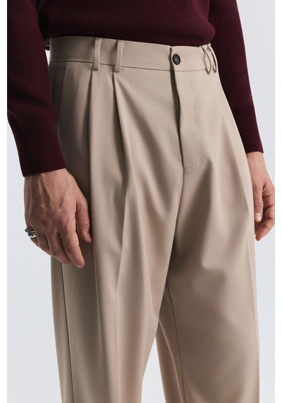 Antioch Pileli Relax Fit Erkek Pantolon Bej