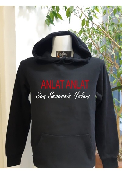 Pisa Art Unisex Siyah Kapüşonlu Anlat Anlat Baskılı Sweatshirt Hrmsw1411 Siyah