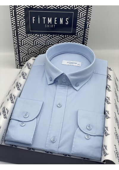 Slim Fit Uzun Kol Yıkamalı Gabardin Hediye Kutulu Erkek Gömlek Fs-001364 - Açık Mavi-1445 Açik Mavi