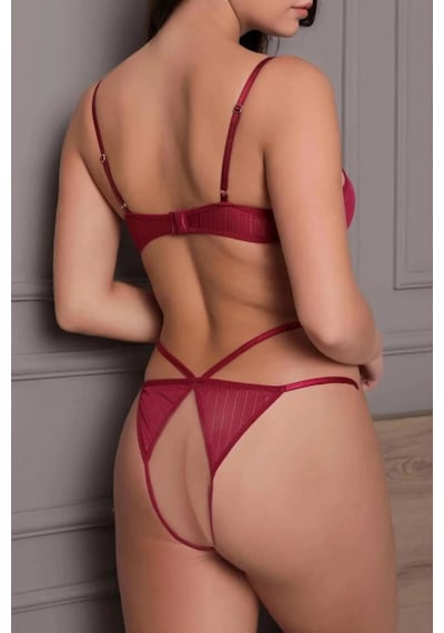Transparan Dekolteli Balenli Fantazi İç Giyim Body Model 876168 Çok Renkli