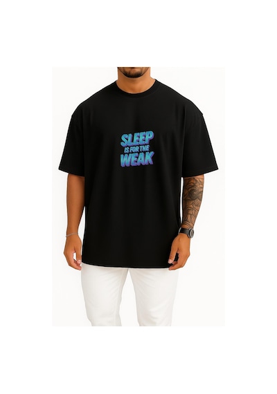 Bahriyeli Collection Oversize Sleep İs For The Weak Göğüs Tasarımlı Unisex T-shirt SIYAH