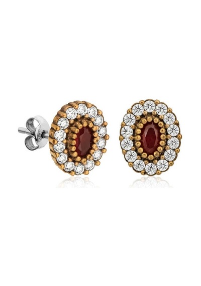 Gümüş Otantik Oval Çivili Bayan Küpe Çok Renkli 95289199