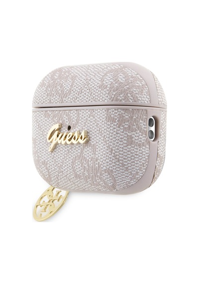 Apple Uyumlu AirPods Pro 2 Kılıf Guess Lisanslı 4g Desenli Metal Script Logolu 4g Charm Pu Deri Pembe