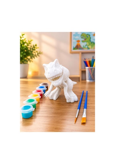 3d Trex Dinazor Figür Boyama Seti 17 Cm - Kendin Boya Hobi Ve Etkinlik Seti - Akrilik Boya + 2 Fırça