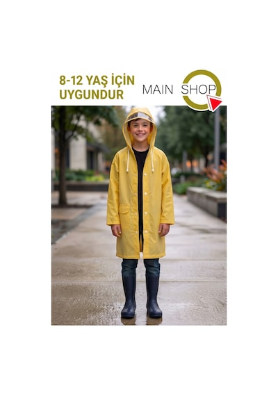 Mainshop Çocuk Sarı Su Ve Rüzgar Geçirmez Siperlikli Kapüşonlu Çıtçıtlı Cepli Yağmurluk 8-12 Yaş