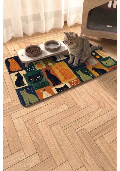 Matgo Pati Kedi Köpek Beslenme Matı 50x70cm Kedi Kolajı Su Geçirmez Kaymaz Mama Kabı Altlığı Paspası