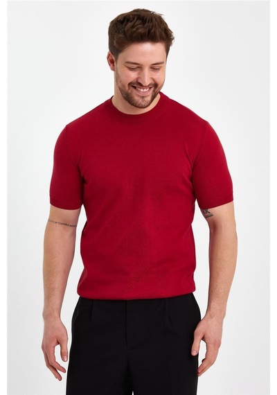 Cool Tarz Kırmızı Erkek Yarım Balıkçı Düz Triko T-shirt-trz19129r06s Kırmızı Kırmızı