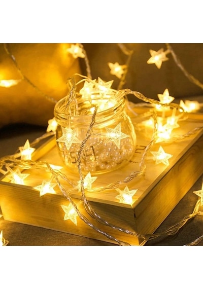 Biishe 20 Adet Mini Yıldız Led 5 Metre Günışığı Rengi Dekoratif Led Renkli