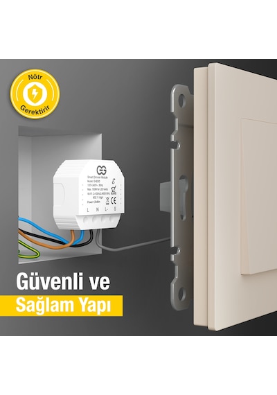 Günsan Akıllı Wifi Nötrlü Dimmer Röle 150w Işık Ayarlı Anahtar Modülü Tuya & Smart Life Uyumlu