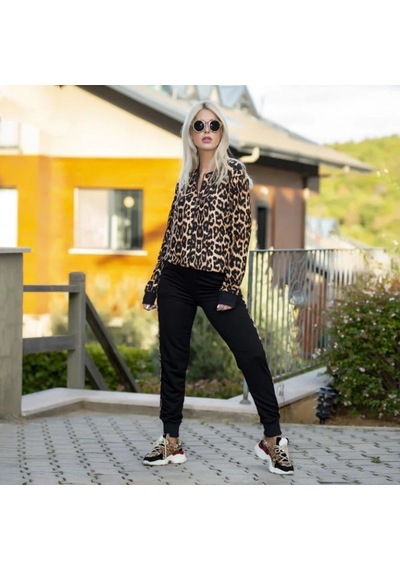 Efnaz Style Kadın Uzun Kollu Önden Fermuarlı Leopar Desen Detaylı Viskon Iki Iplik Kumaş Ikili Takım Efnaz Style Kadın Uzun Kollu Önden Fermuarlı Leopar Desen Detaylı Viskon Iki Iplik Kumaş Ikili Takım