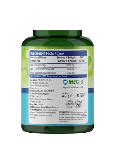 Natures Supreme Omega 3 1000 Mg 30 Kapsül Aromasiz