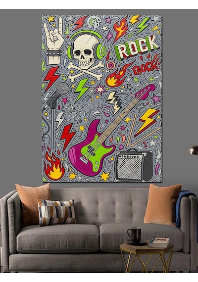 Ahşap Tablo Rock Müzik Kafatası Poster