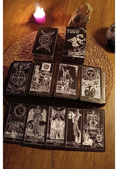 Siyah Beyaz Tarot Destesi 78 Kart - Arındırma Kesesi ve Demet Tütsü Hediyeli