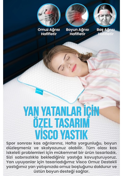 Viscofoam Shoulder Yan Yatanlar Boyun Destekli Ortopedik Yastık Boyun Destekli Visco Yastık - 58x40x12cm