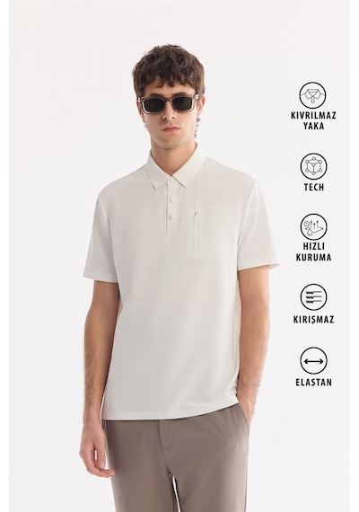 Avva Erkek Beyaz Kıvrılmaz Polo Yaka Kırışmaz Hızlı Kuruyan Teknik Kumaş Regular Fit T-shirt A61y1095