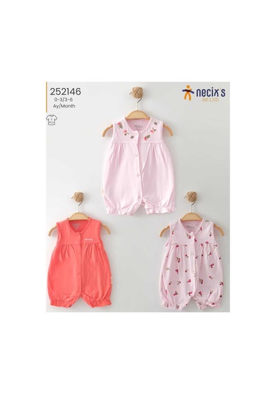 Necix's Kız Bebek Yazlık Tulum 0- 6 Ay Coton Penye Kumaş 5470 5457 5491 Mercan Sweety Mercan Sweety
