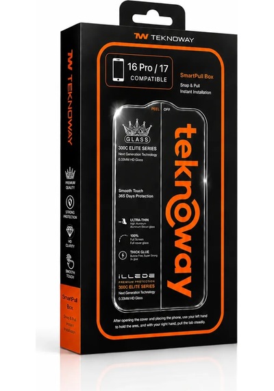 Teknoway İllede Apple Uyumlu iPhone 17 / 16 Pro Ekran Koruyucu Tam Kaplama Şeffaf