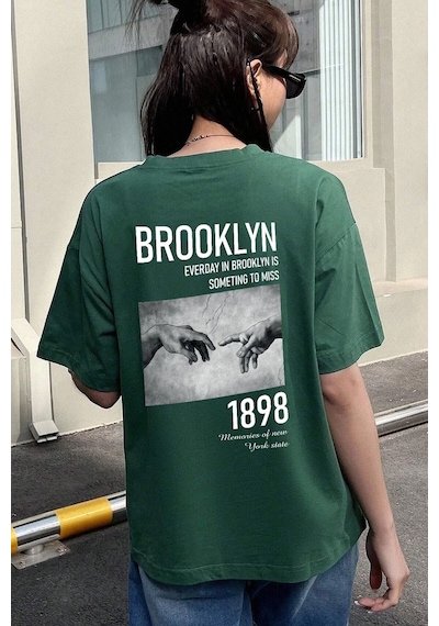 Unisex 1898 Brooklyn Baskılı T-shirt Yeşil