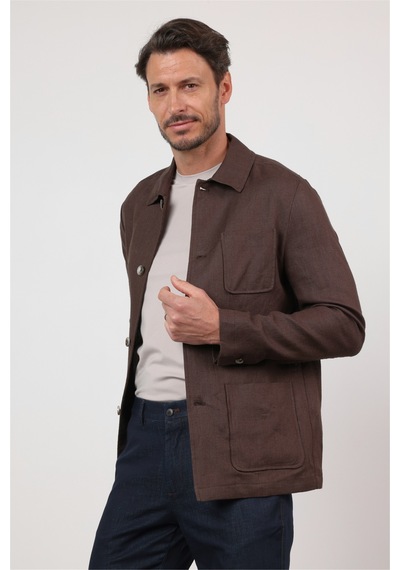 İmza Berberi Yaka Keten Düz Slim Fit Casual Mont 1007260152 Kahverengi