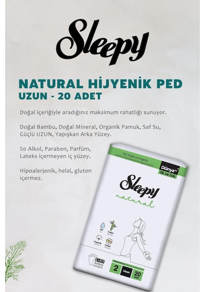 Sleepy Natural Ultra Hassas Hijyenik Ped Uzun 20 Adet Ped Ve Rosıe