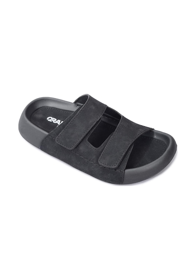 Qramed Orthopedix Çift Bantlı Cırtlı Unisex Spor Terlik Qr25101 Siyah