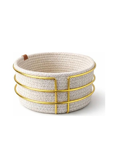 Luxera Hasır Ekmeklik Sepet Gold Metal Detaylı Bezli Ekmek Sepeti Mutfak & Sofra İçin Meyvelik Altın