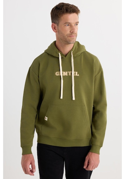 Tudors Erkek Oversize Geniş Kesim Pamuklu Baskılı Yeşil Kapüşonlu Sweatshirt-37295 Yeşil