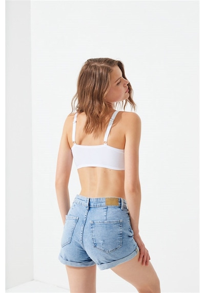 Cottonhill Beyaz Pamuklu Ayarlanabilir Askılı Kadın Bralet Büstiyer Beyaz