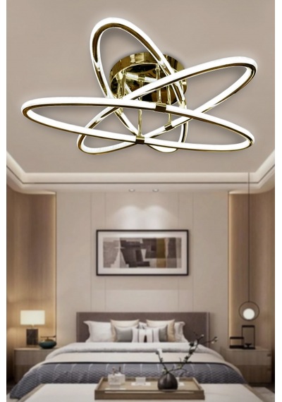 Atom Çift Ledli 3 Kol Led Avize - Kumandasız / Gold Gold