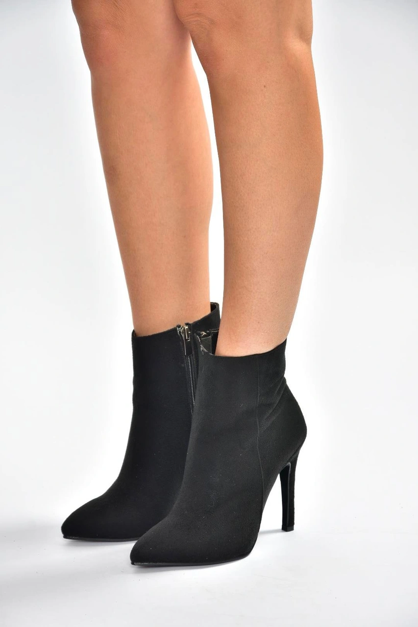 Fox Shoes N372524402 Siyah Süet İnce Topuklu Kadın Bot Siyah-Süet