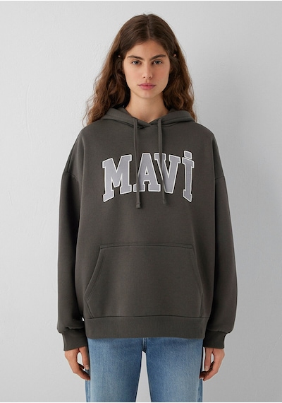 Mavi Logo Baskılı Kapüşonlu Haki Sweatshirt 1600361-71598 Yeşil