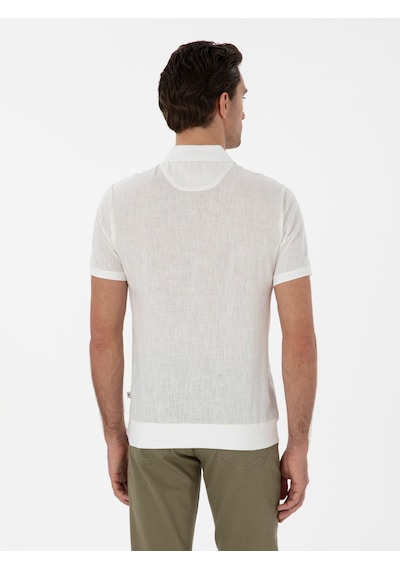 Ekru Regular Fit Fermuarlı Polo Yaka Desenli T-shirt Bej