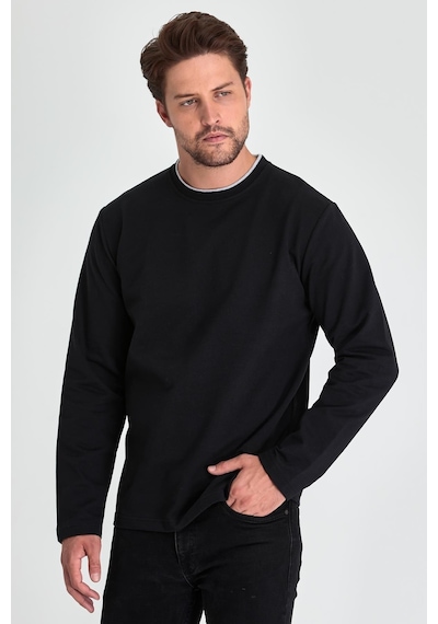 MMetalic MTLCE68 Çift Bisiklet Yaka Standart Rahat Kesim Erkek Sweatshirt - Siyah