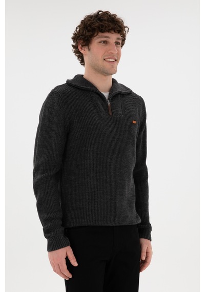 U.S. Polo Assn. Erkek Regular Fit Yarım Fermuarlı Antrasit Kazak 50297047-VR006