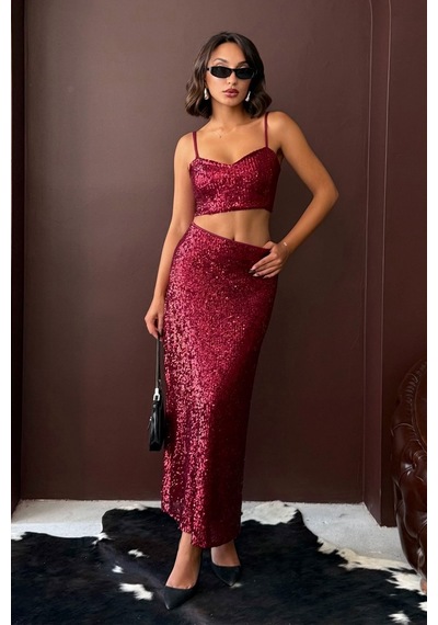 Verymoda Payetli Büstiyer - Parti Ve Davet Şıklığı F1979 Bordo