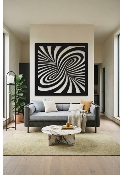 Optik İllüzyon Metal Duvar Tablosu - Metal Duvar Sanatı - Duvar Dekoru - 100 X 100 Cm Siyah