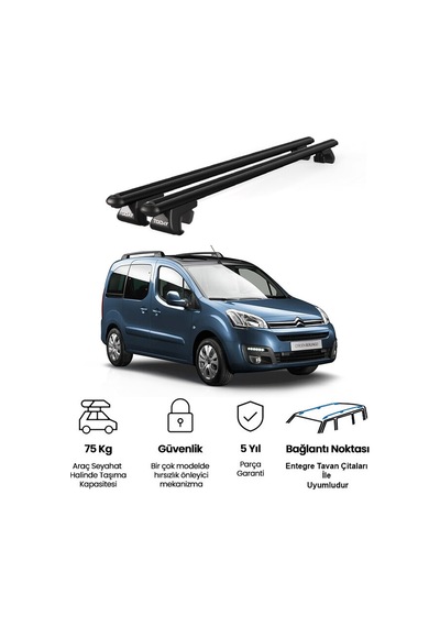 Venüs Citroen Berlingo 2008-2018 Uyumlu Siyah Ara Atkı Port Bagaj Tavan Barı
