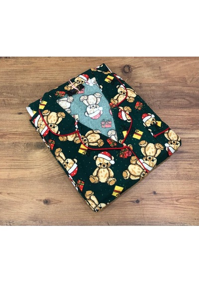 Çağrı Kadın Kışlık Süet Uzun Kollu Önü Düğmeli Pijama Takımı 3065 Yeşil