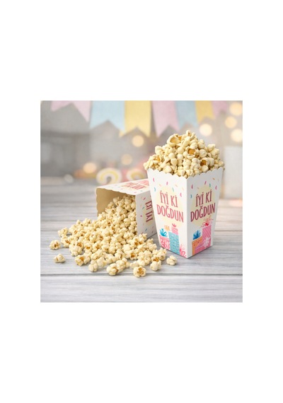 Karton İyi Ki Doğdun Popcorn Kutusu 8x11,5 Cm 8 Adet Patlamış Mısır Kutusu Doğum Günü Parti Süs