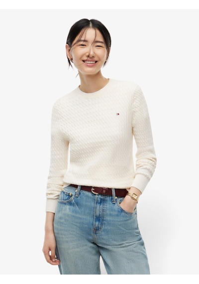 Tommy Hilfiger Co Cable Fıne Gg C-nk Ls Sweater Kadın Sarı Kazak - Ww0ww44993