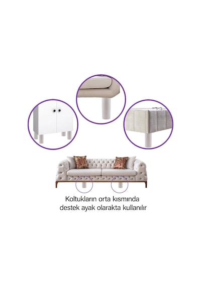 8 Adet Silindir Destek Ayağı 15 Cm Beyaz Gizli Ayak M8 Civatalı İncediş Mobilya Kanepe Baza Koltuk