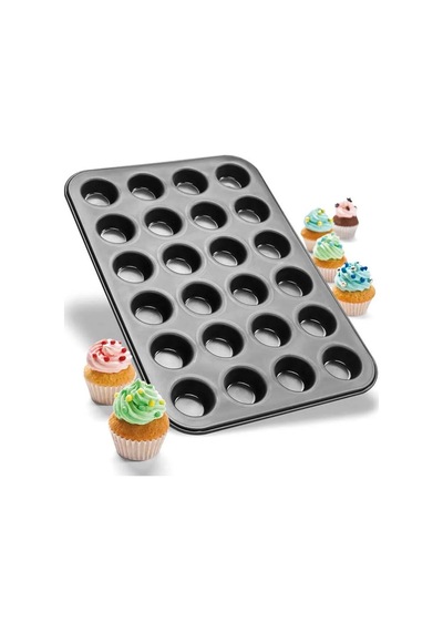 İbico İ22-377 Metal Muffin Ve Kek Kalıbı 24 Gözlü - Siyah Düz