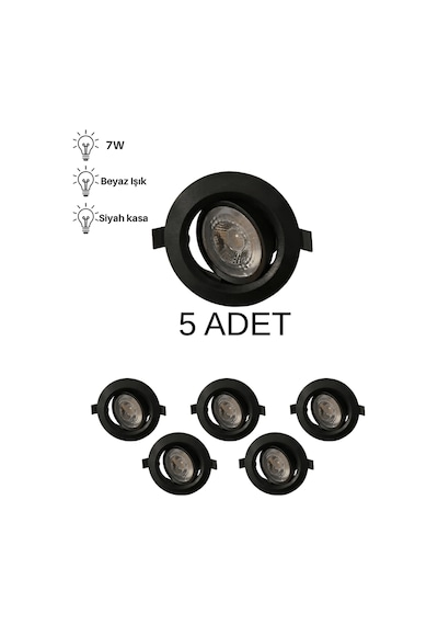 Cata Ct-5200 Lal Led Spot Beyaz Işık 7w - 5 Li Paket Siyah