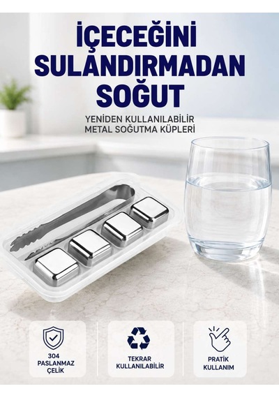 Paslanmaz Çelikten Üretilmiş Metal Buz Küpü Seti Ve Buz Klipsi Belirtilmemiş