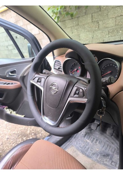 Dikişli Direksiyon Kılıfı Siyah Deri Kahve Dikişli Opel Mokka İçin Kahverengi