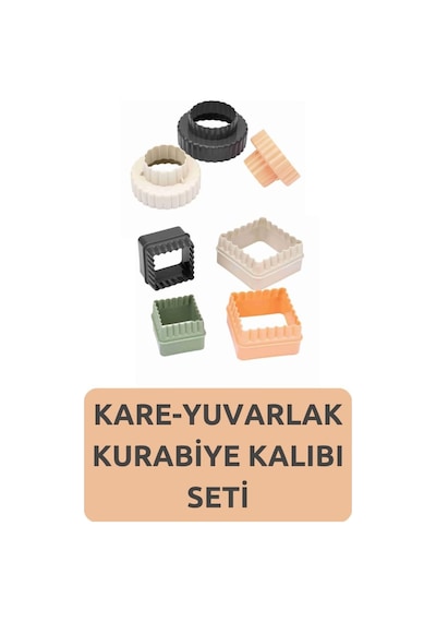 Eynel 7 Parça Tırtıklı Kare Ve Yuvarlak Kurabiye Kalıbı Seti Şekilli Hamur Kesici 1