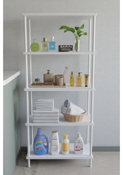 5 Katlı Çevir Kur Metal Gövdeli Banyo Rafı Çok Amaçlı Düzenleyici Organizer Stand Banyo Dolabı Beyaz