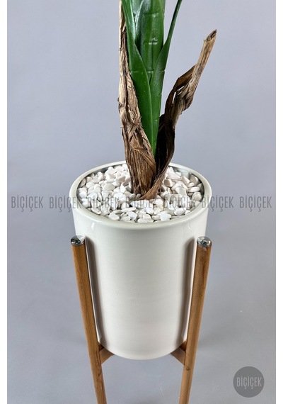 Yapay Muz Ağaci 125 Cm Ayakli Krem Metal Saksıda