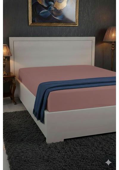 %100 Pamuk Ranforce Premium King Size Lastikli Çarşaf - Pudra Pudra